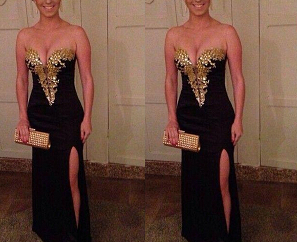 black and gold pageant dress